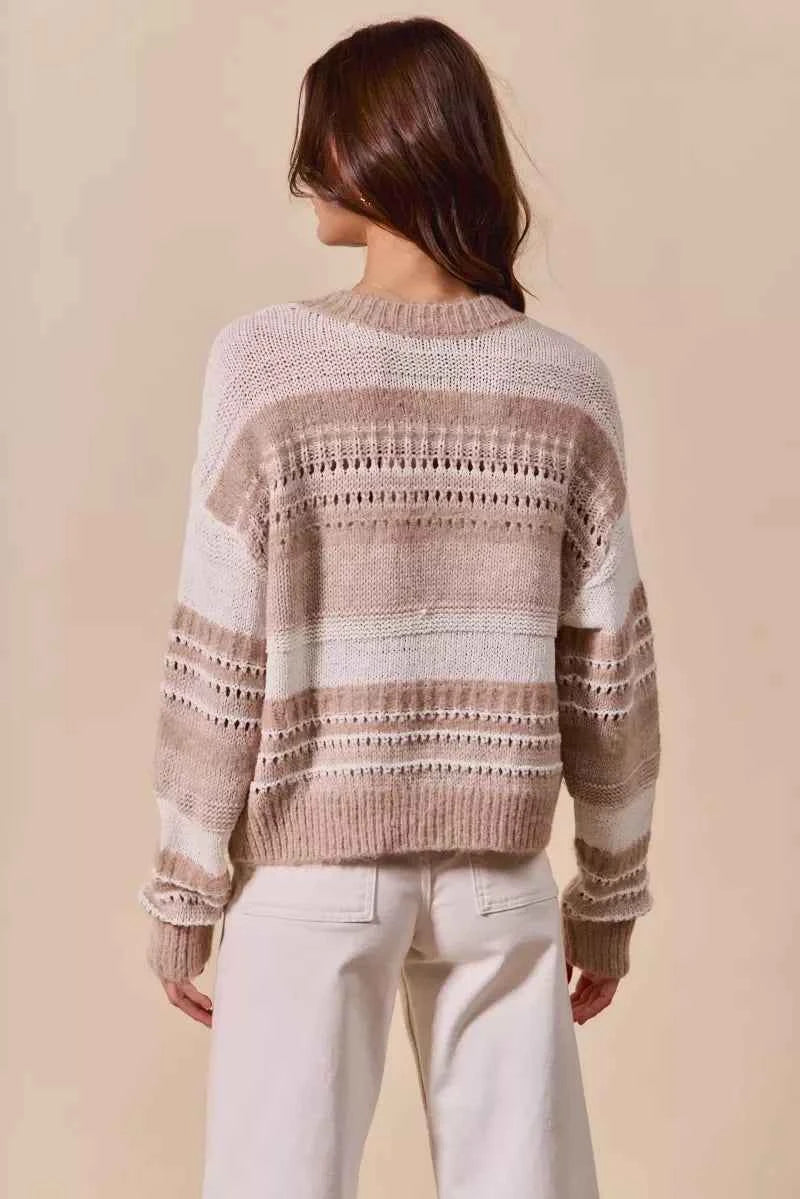 Variegated Stripe Textured Loose Fit Sweater