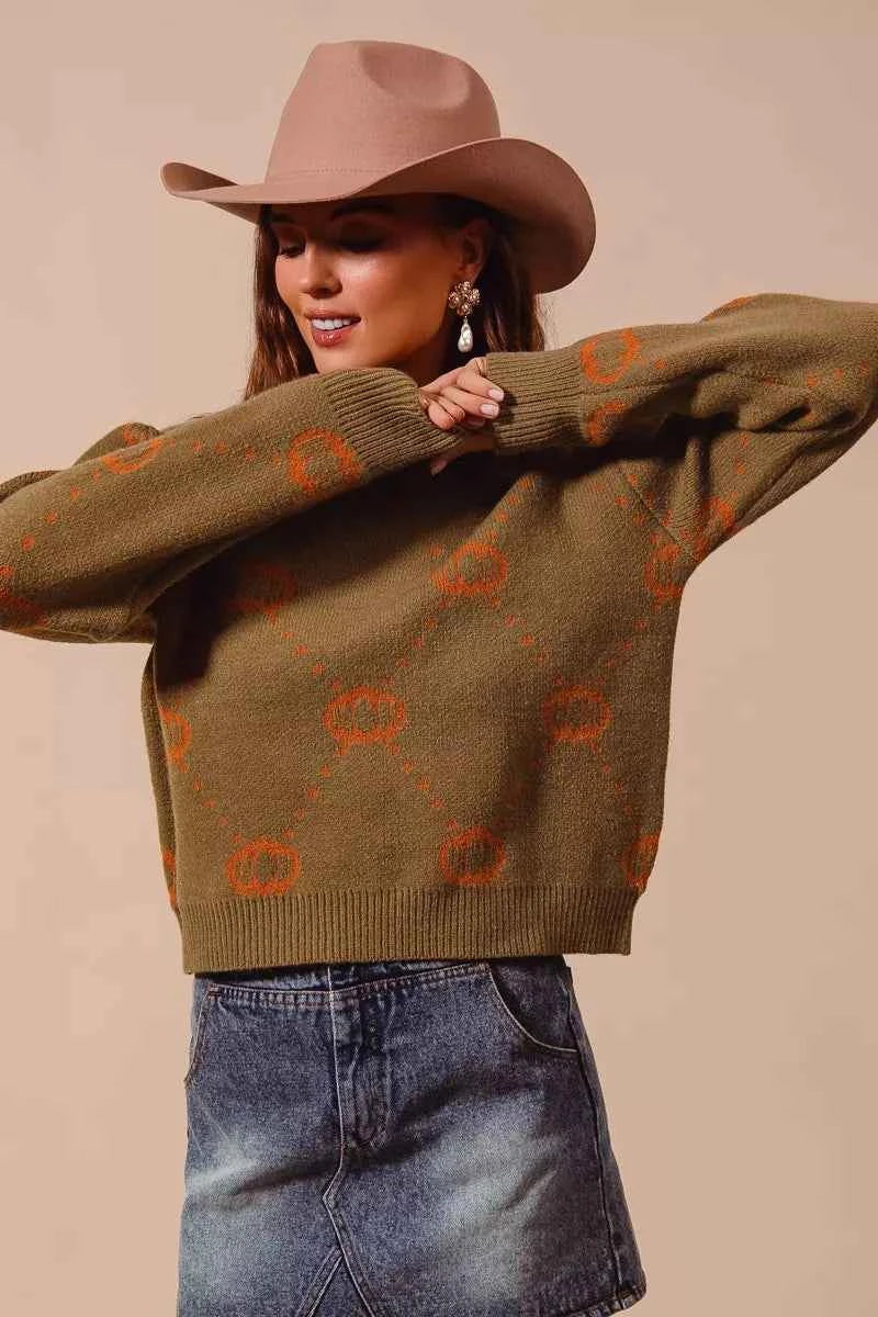 Charming Pumpkin Rhombus Halloween Sweater for Festive Style