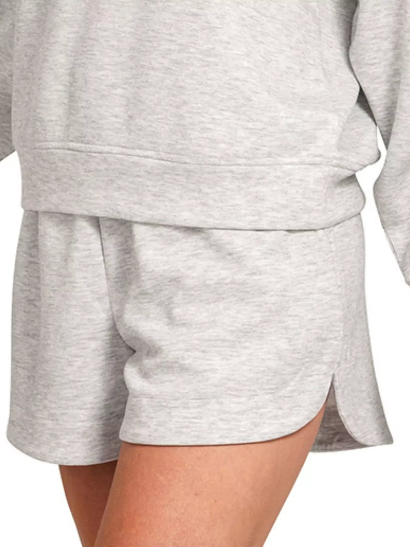 Gray heather lounge set with cozy hoodie and matching shorts, soft comfortable fit