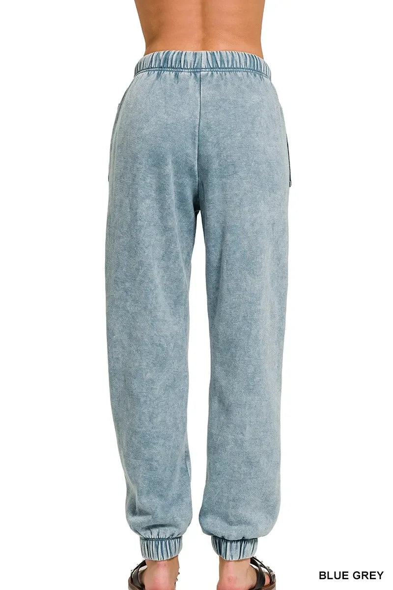 Blue grey jogger pants with elastic waist and cuffs, trendy casual wear