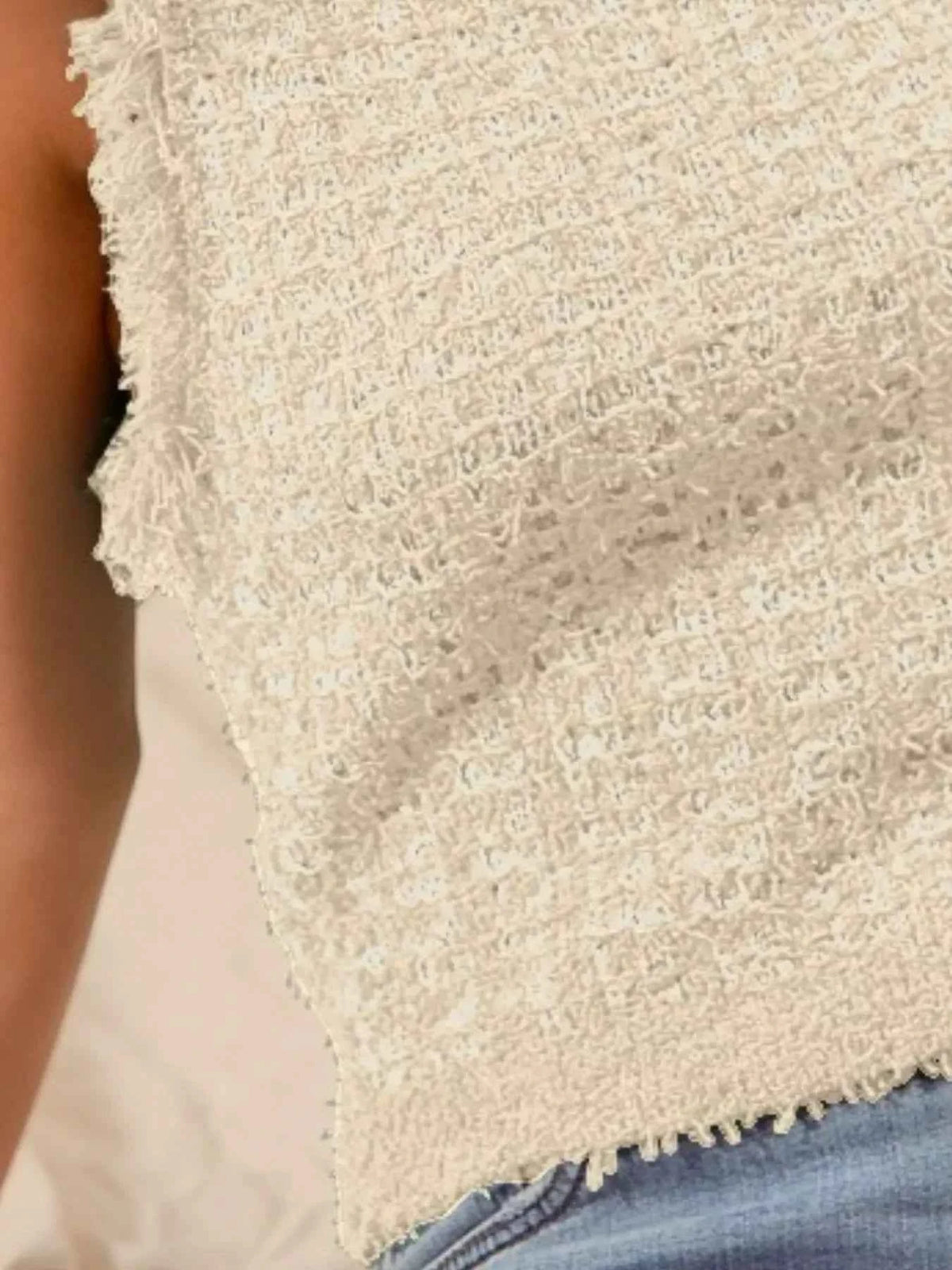 Tweed Knit Sweater Vest Top - Oatmeal
