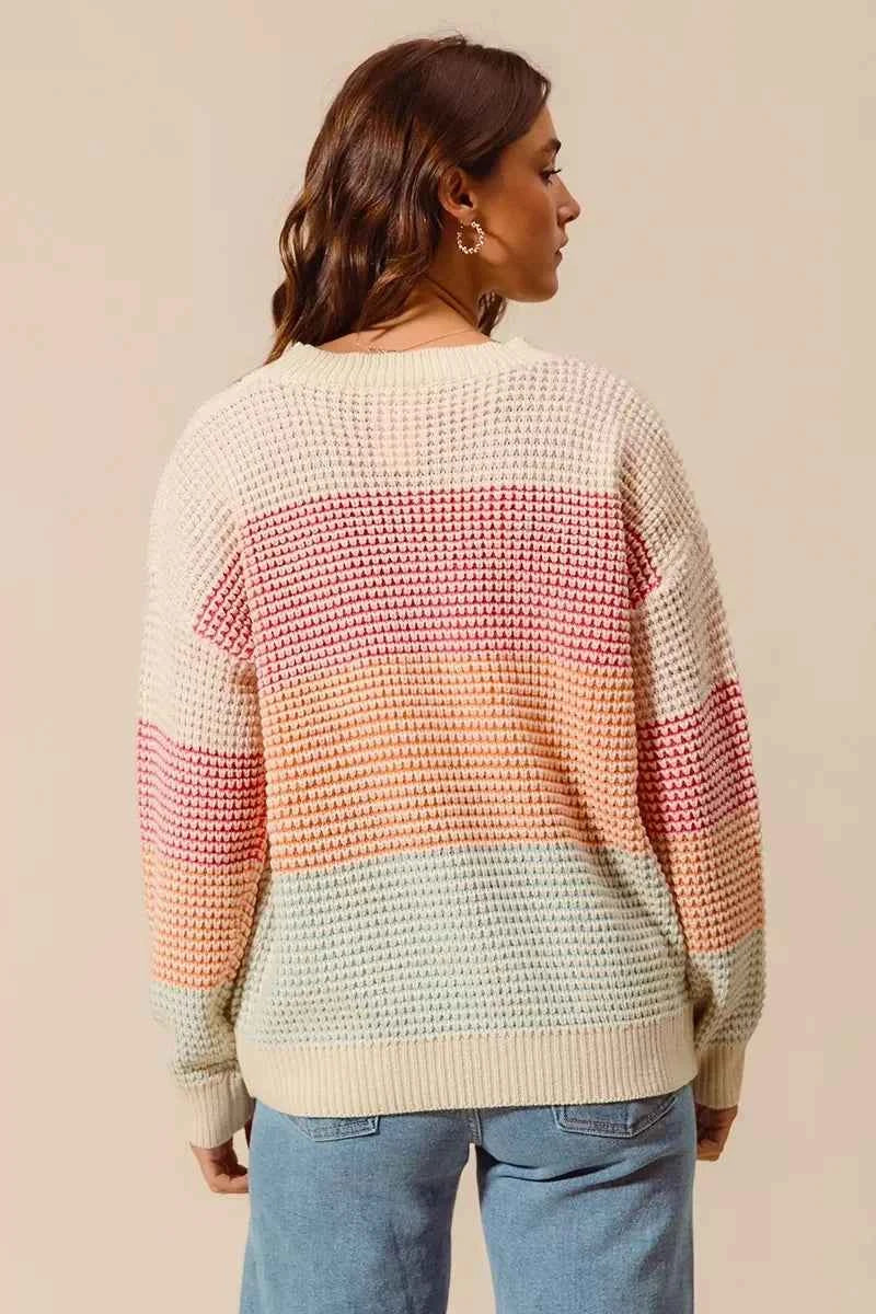 Multi Color Block Long Sleeve Sweater