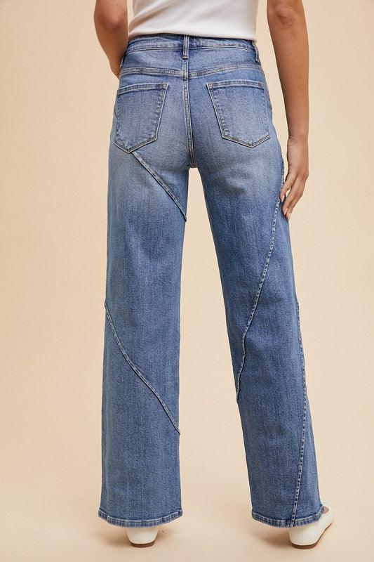 Decorative Seams Wide Leg Jeans - Wildflower Hippies