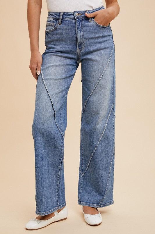 Decorative Seams Wide Leg Jeans - Wildflower Hippies