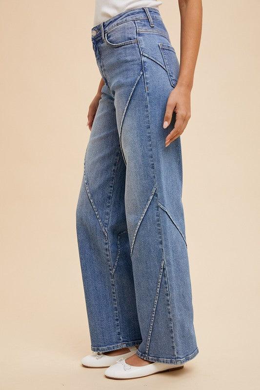 Decorative Seams Wide Leg Jeans - Wildflower Hippies