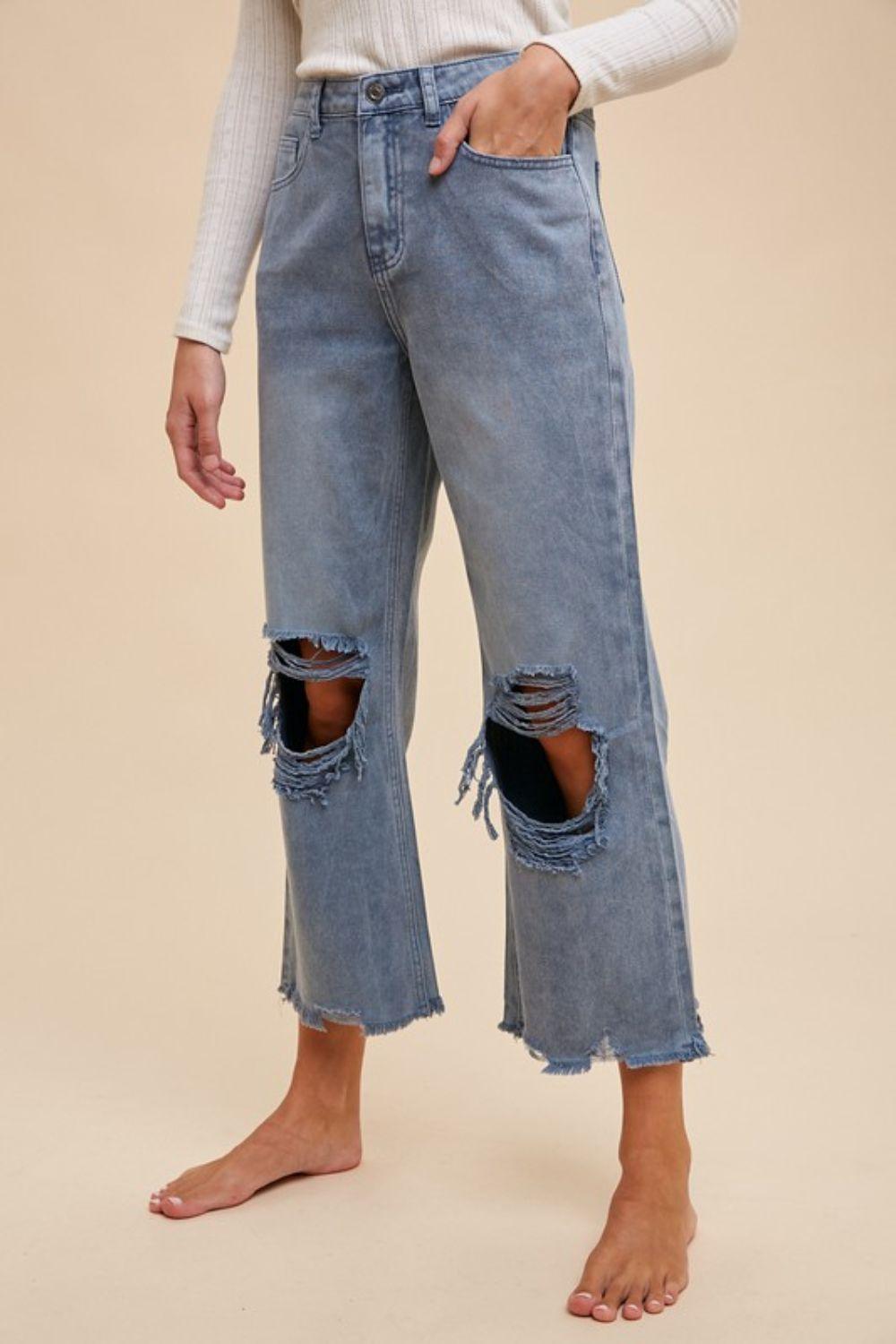 Distressed Raw Hem Jeans - Wildflower Hippies