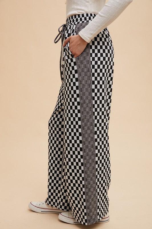 Drawstring Checkered Wide Leg Pants - Wildflower Hippies