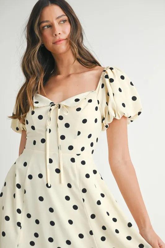 Polka Dot Puff Sleeve Midi Dress - Wildflower Hippies