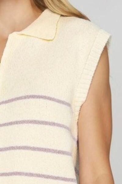 Ribbed Hem Striped Half Zip Sweater Vest - Wildflower Hippies