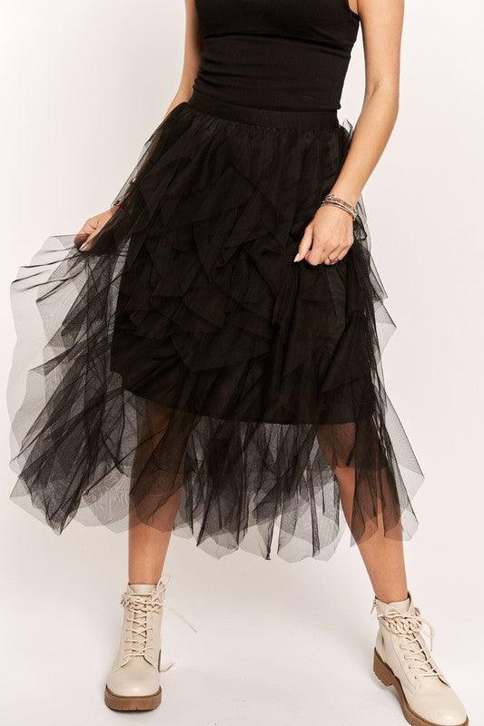 Ruffled Elastic Waist Midi Skirt - Wildflower Hippies