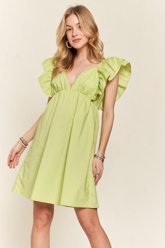 Smocked Back Ruffled Cap Sleeve Babydoll Dress - Wildflower Hippies