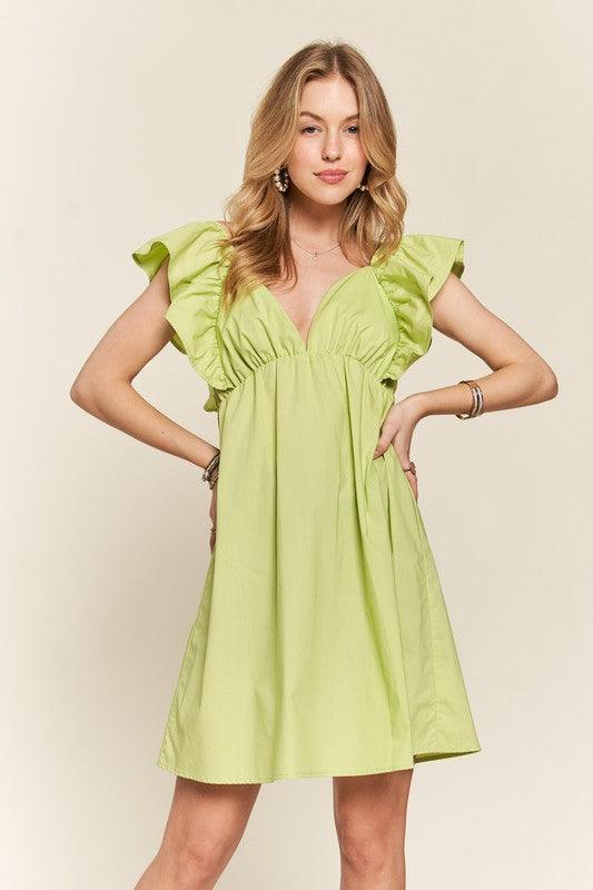 Smocked Back Ruffled Cap Sleeve Babydoll Dress - Wildflower Hippies
