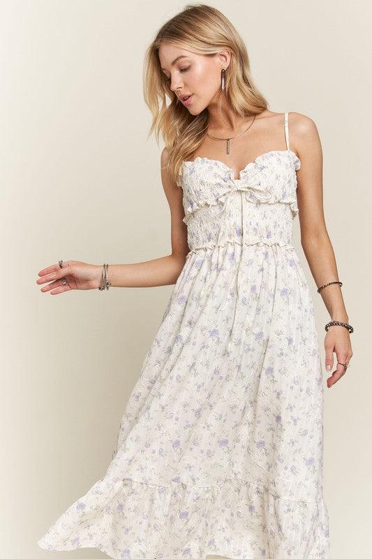 Smocked Floral Sweetheart Neck Cami Dress - Wildflower Hippies