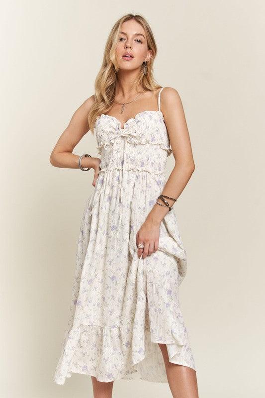 Smocked Floral Sweetheart Neck Cami Dress - Wildflower Hippies