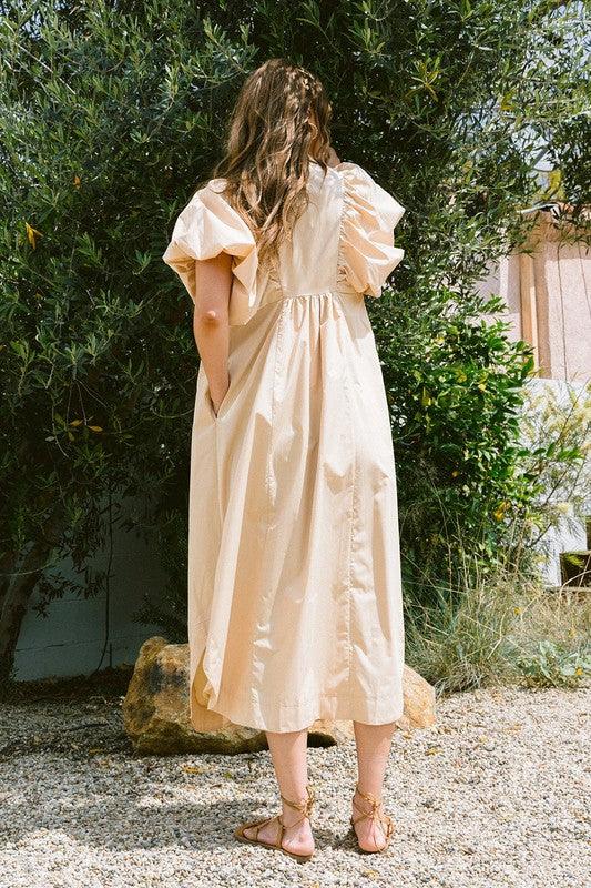 Smocked Puff Sleeve Midi Dress - Wildflower Hippies
