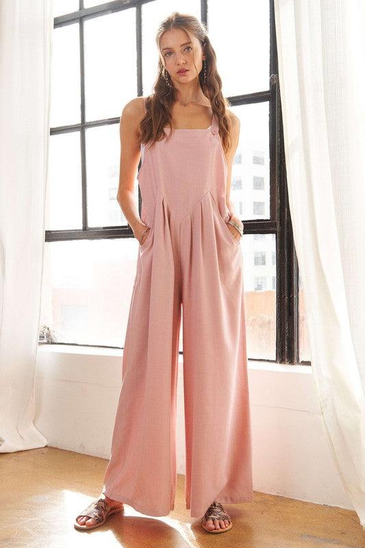 Square Neck Wide Leg Overalls with Pockets - Wildflower Hippies