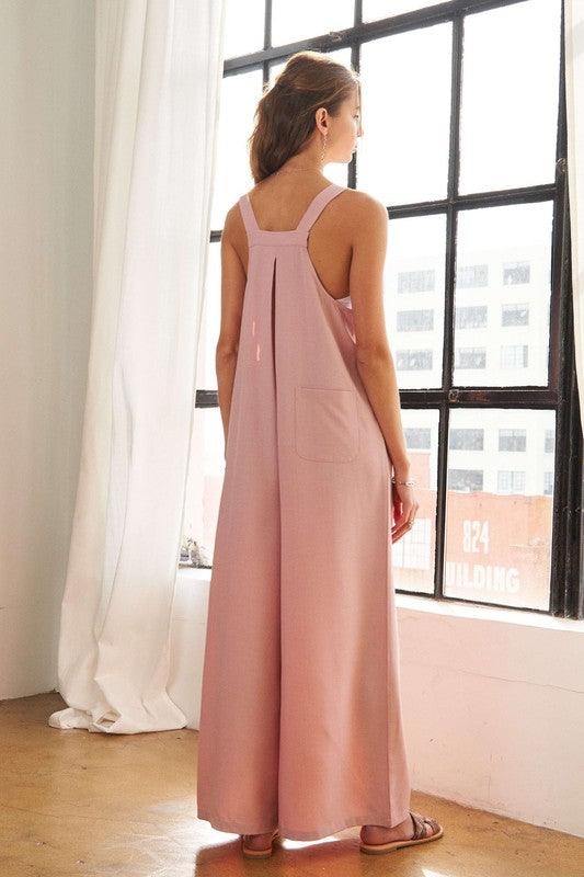 Square Neck Wide Leg Overalls with Pockets - Wildflower Hippies