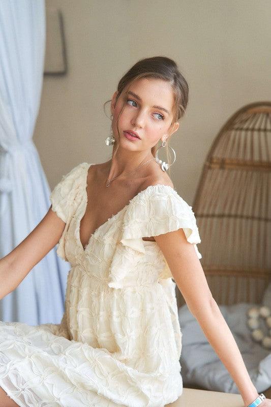 Tie Back V-Neck Ruffle Sleeve Dress - Wildflower Hippies