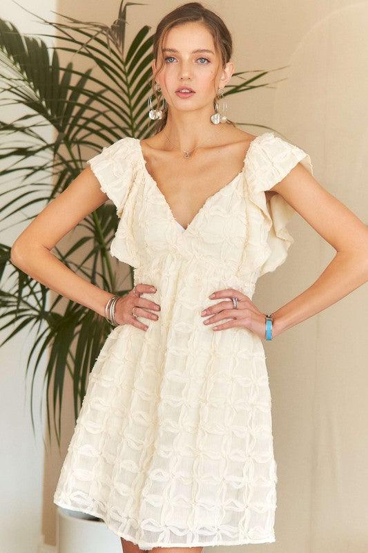 Tie Back V-Neck Ruffle Sleeve Dress - Wildflower Hippies