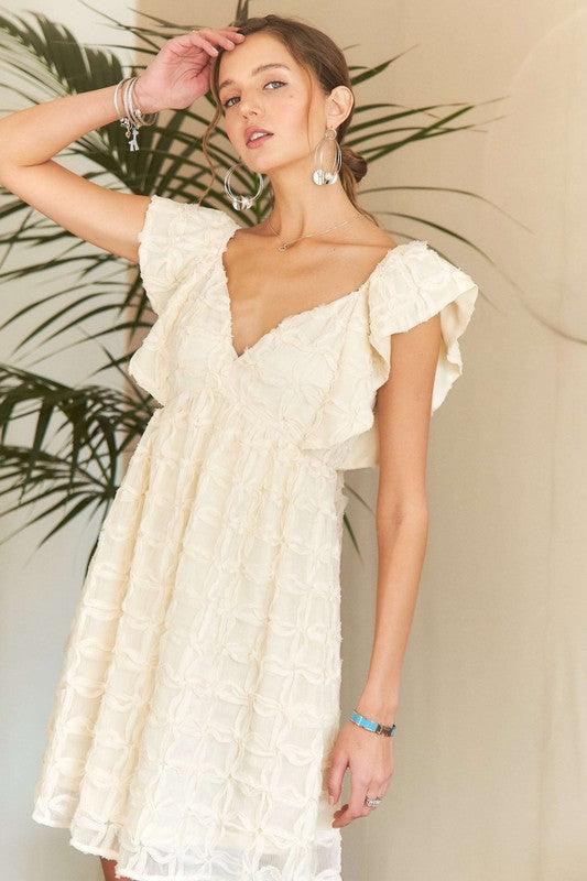 Tie Back V-Neck Ruffle Sleeve Dress - Wildflower Hippies