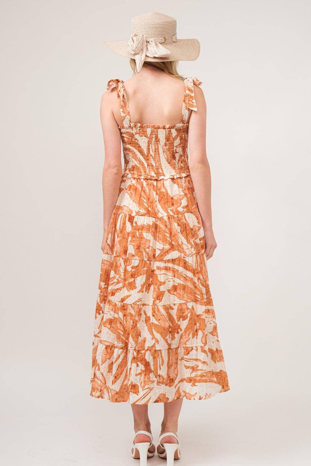 Tie Shoulder Smocked Midi Tiered Dress - Wildflower Hippies