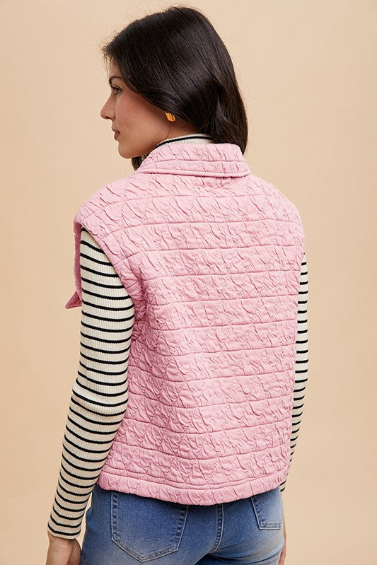 Texture Quilted Snap Down Vest Coat