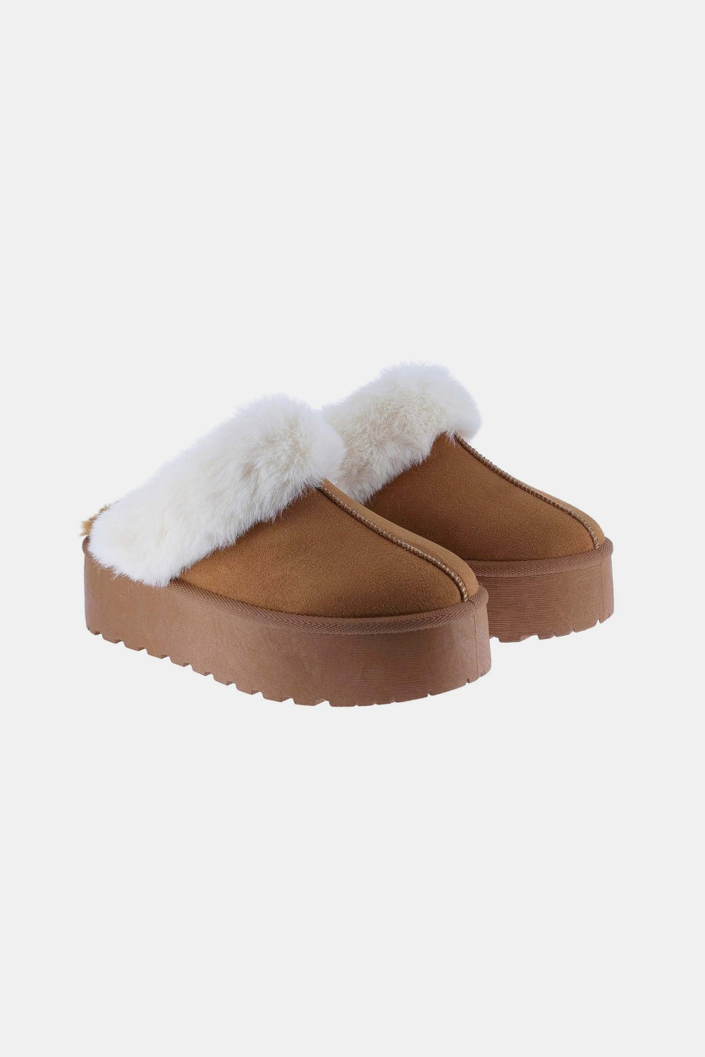 Thick Bottom Fur Trim Snow Slippers - Tan