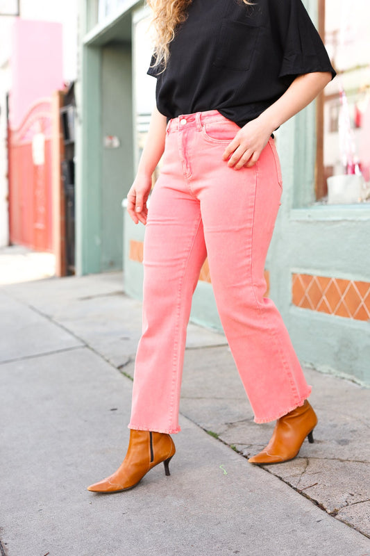 All You Need Ash Pink High Waist Fray Bootcut Jeans