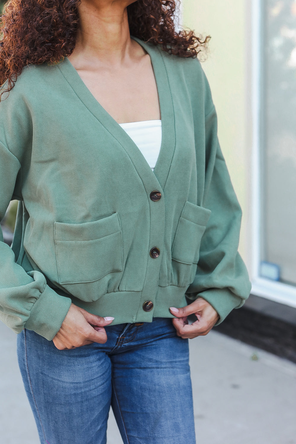 Weekend Ready Green Boyfriend Button Down Cropped Jacket