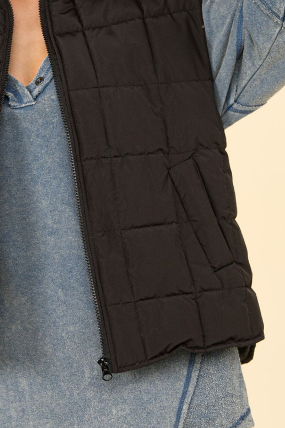 Zip Up Puffer Padded Warm Vest - Black