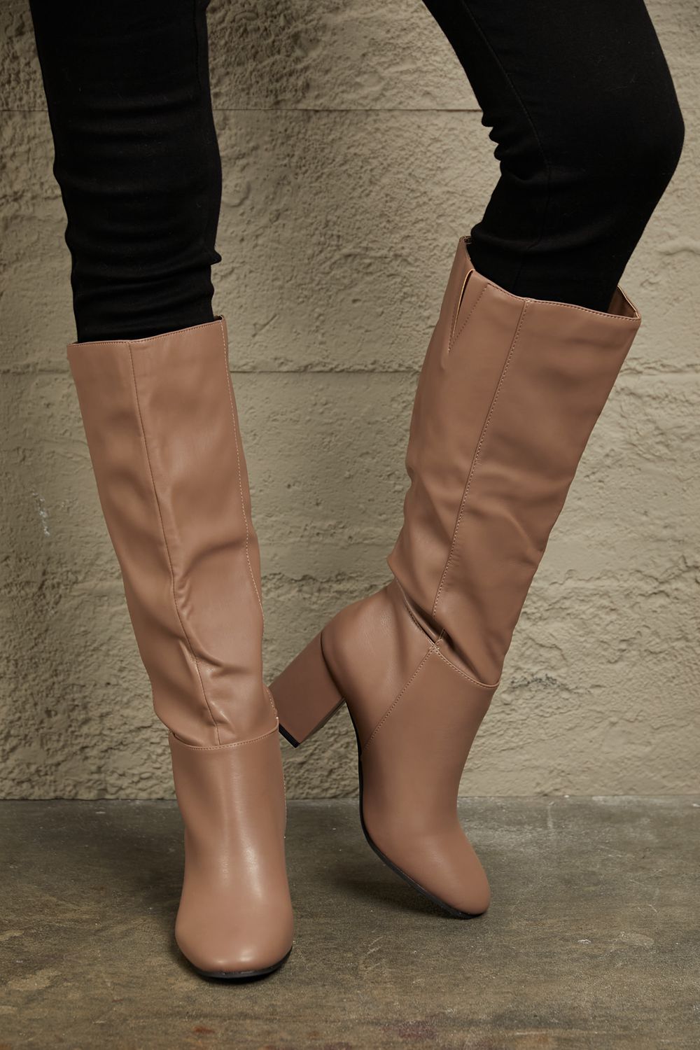 Corp Block Heel Knee High Boots