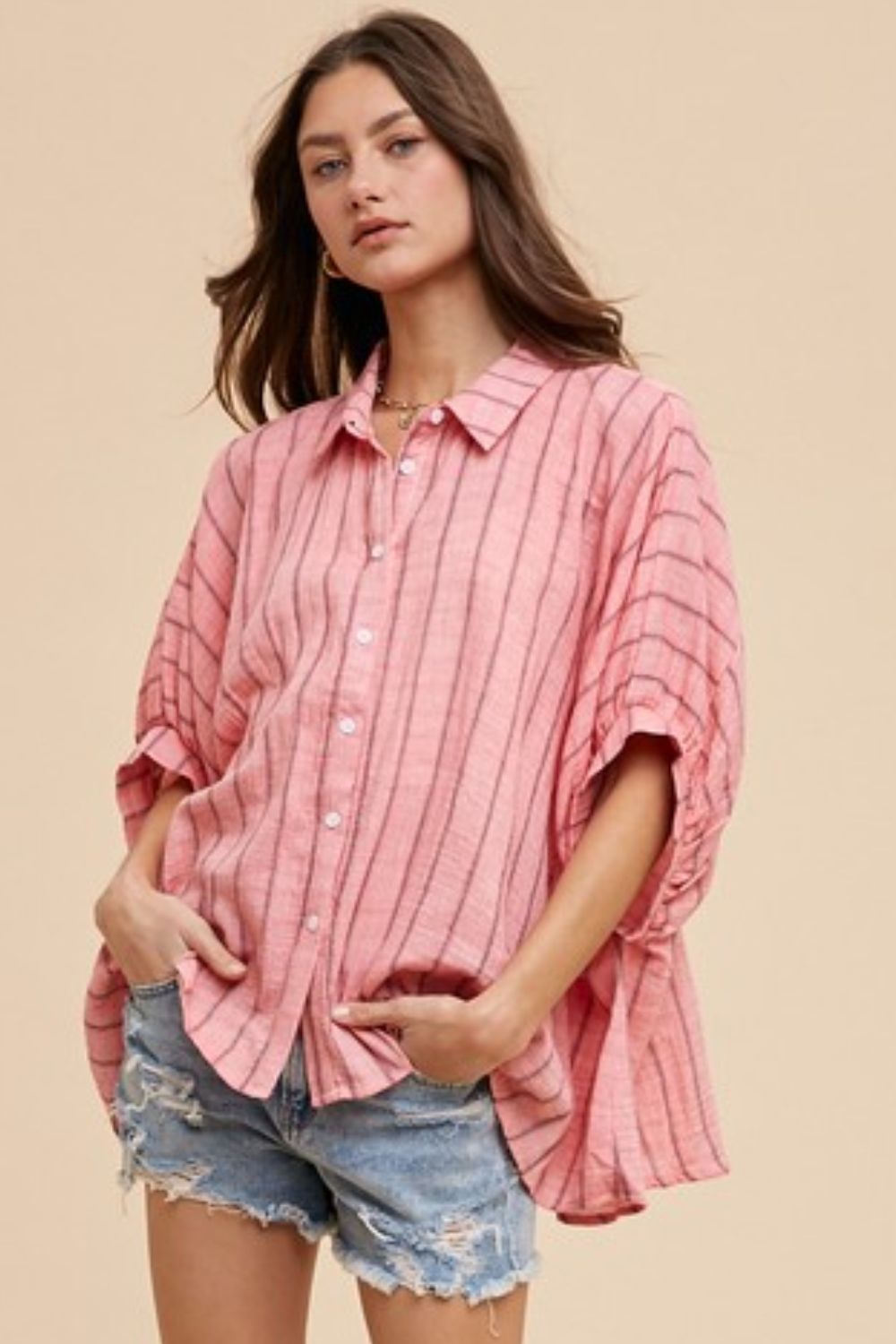 Striped Button Up Half Sleeve Shirt