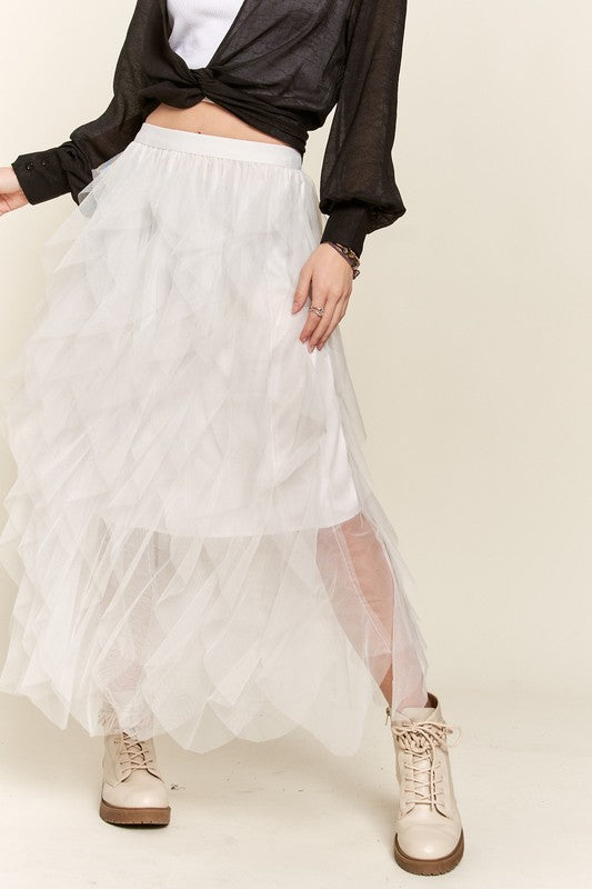 Ruffled Elastic Waist Midi Skirt