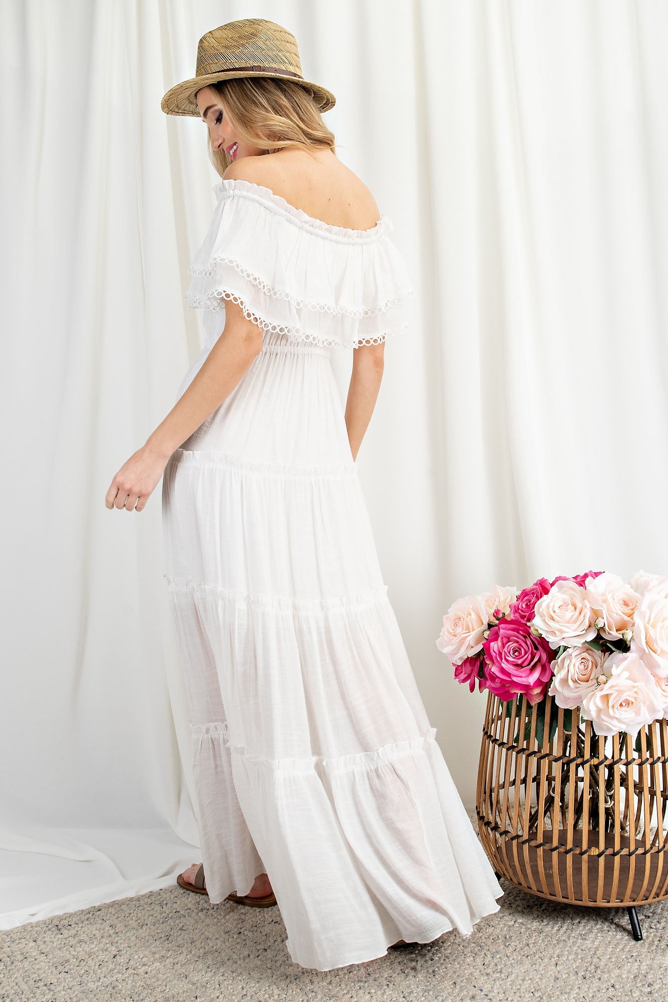 Off the Shoulder Ruffle Maxi Dress