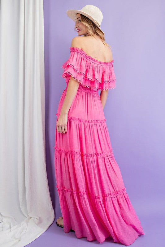 Off the Shoulder Ruffle Maxi Dress