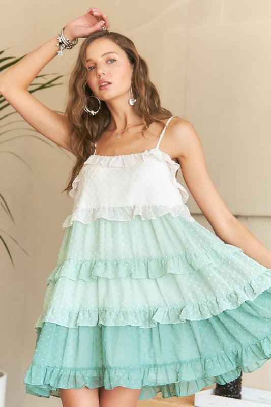 Swiss Dot Ruffled Tiered Mini Dress