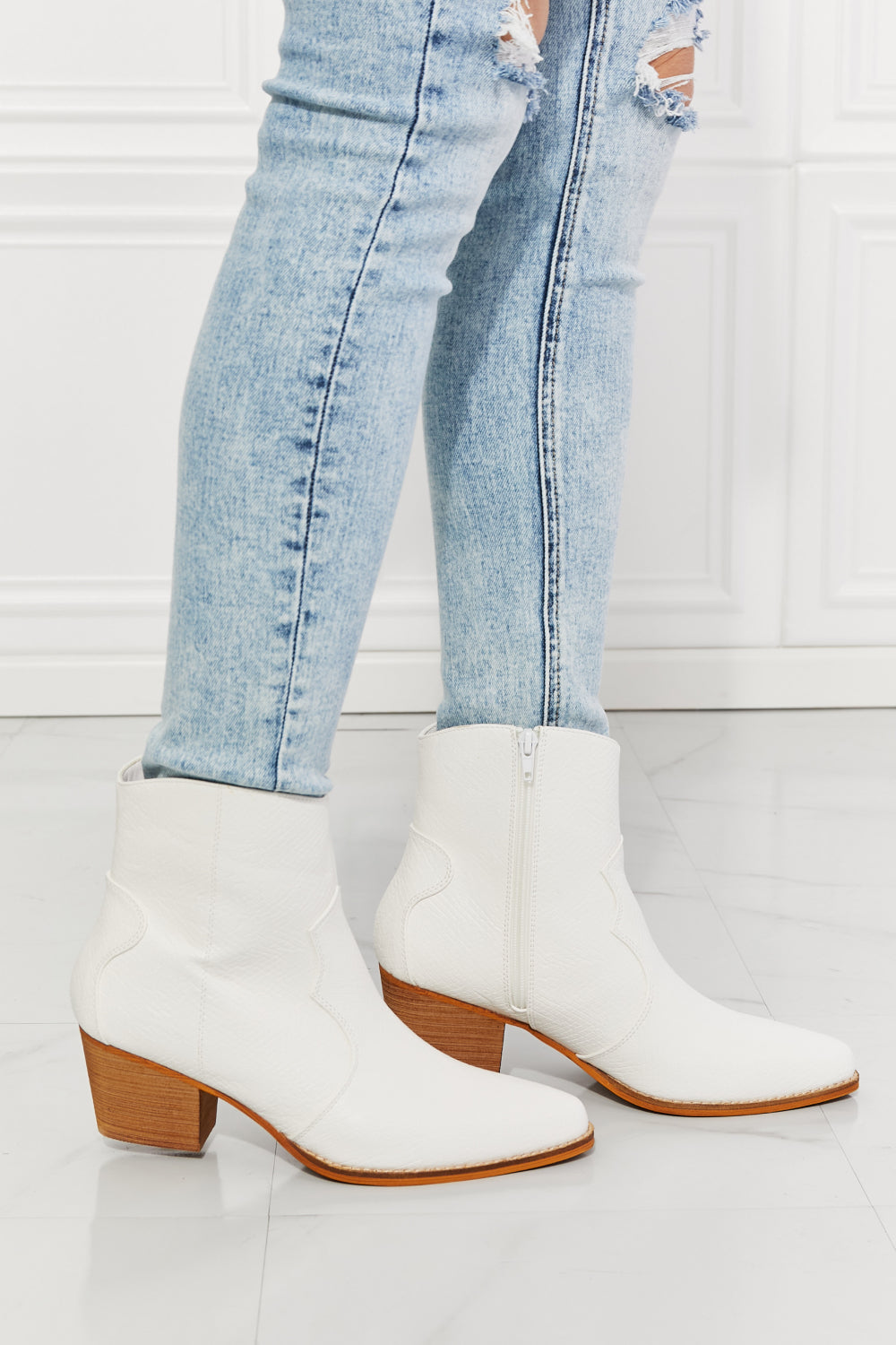 Watertower Town Faux Leather Western Ankle Boots in White