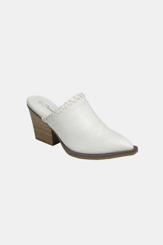 Pointy Toe Slip On Chunky Mules -White