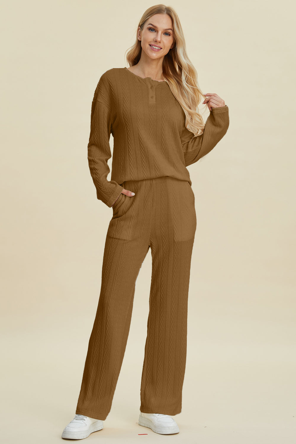 Cable-Knit Long Sleeve Top and Pants Set