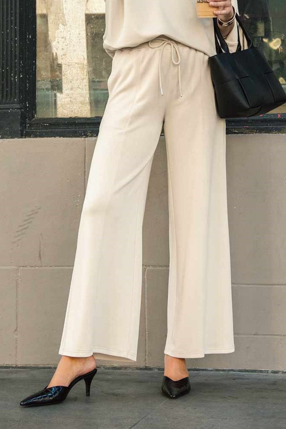 Drawstring Wide Leg Pants with Pockets