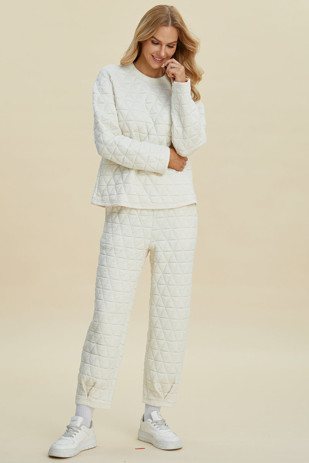 Texture Round Neck Long Sleeve Top and Pants Set