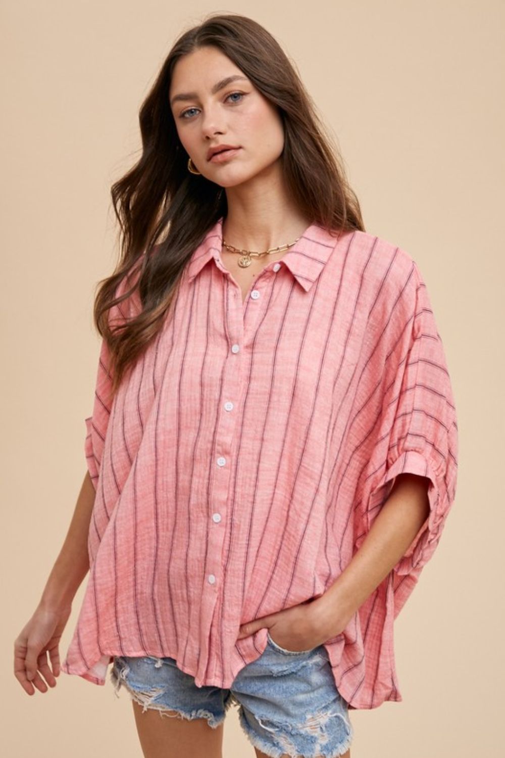 Striped Button Up Half Sleeve Shirt