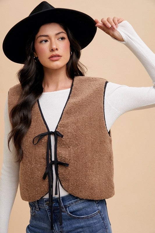 V-Neck Tie Detail Vest Coat