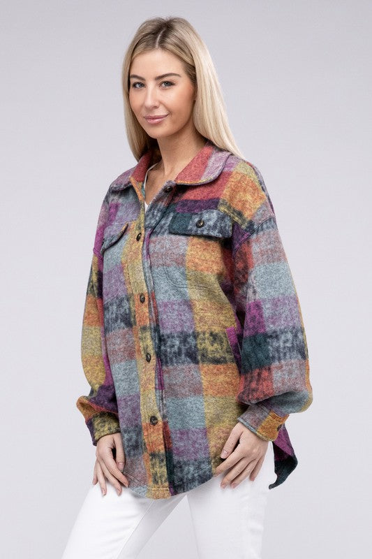 BiBi Loose Fit Buttoned Down Check Shirt Jacket