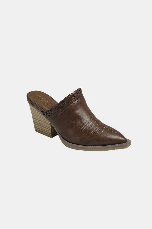 Pointy Toe Slip On Chunky Mules - Brown