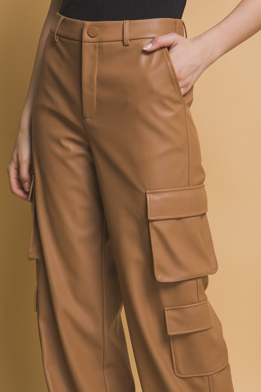 PU Leather Cargo Pants