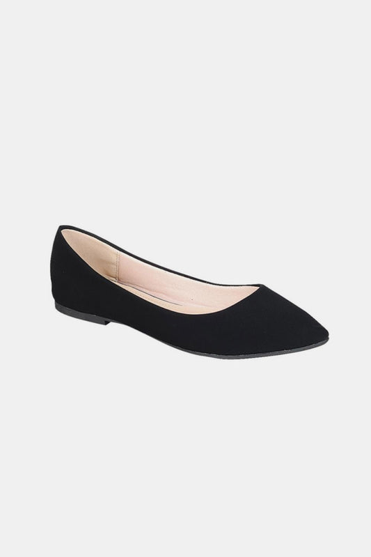 Pointy Toe Slip On Flat Loafers - Black