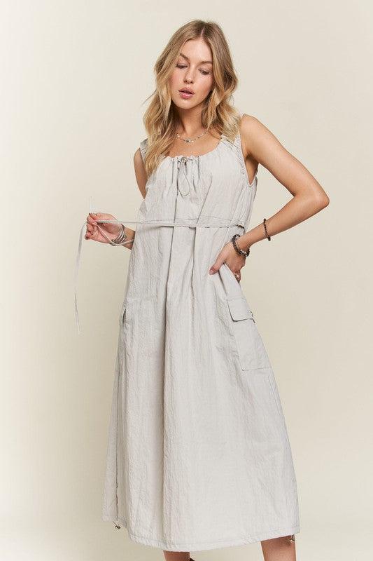 Drawstring Slit Back Cargo Dress