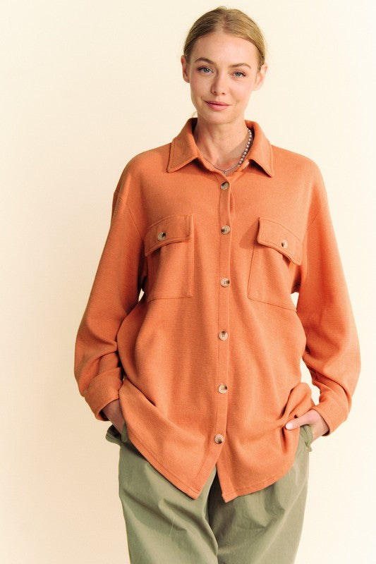 Waffle-Knit Button Down Shirt