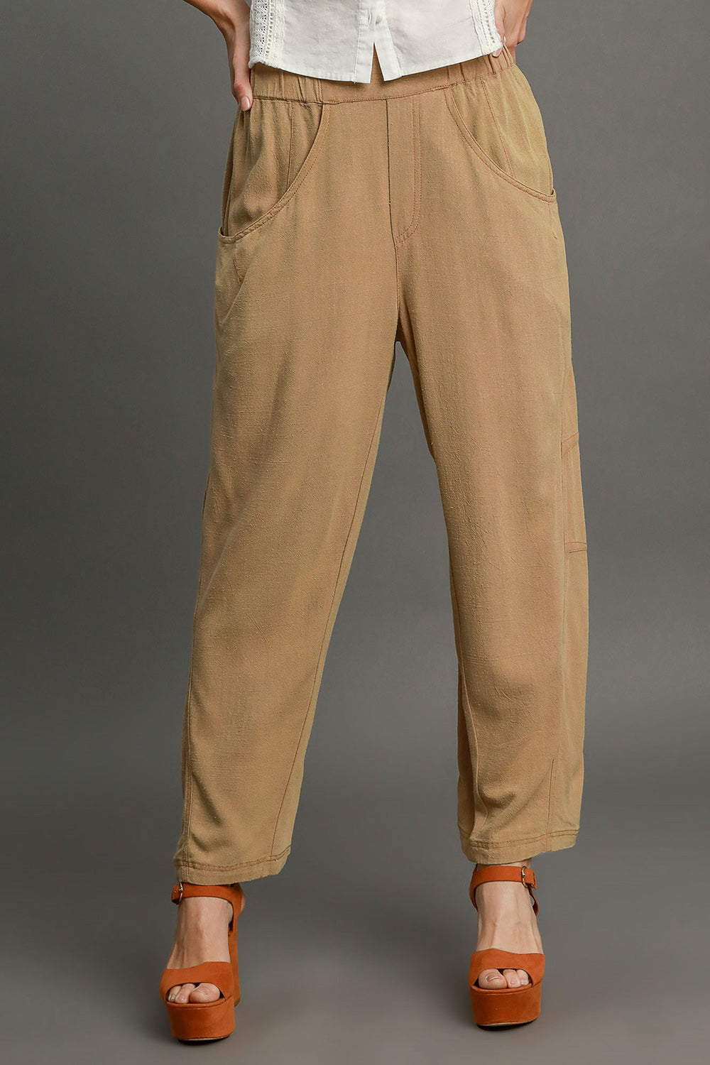 Elastic Waist Baggy Fit Pants with Pockets